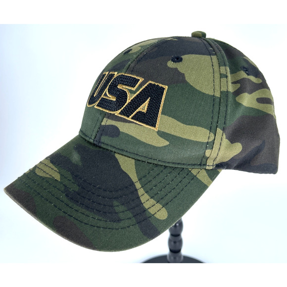 USA Green Camouflage Ball Cap Hat Adult Adjustable Back Strap Fits Most - Picture 5 of 13